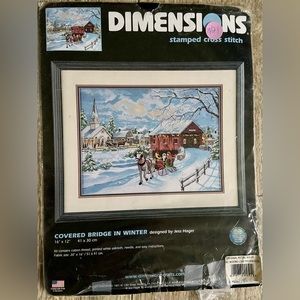 Dimensions Covered Bridge in Winter Stamped Cross Stitch Kit #3215 AS IS